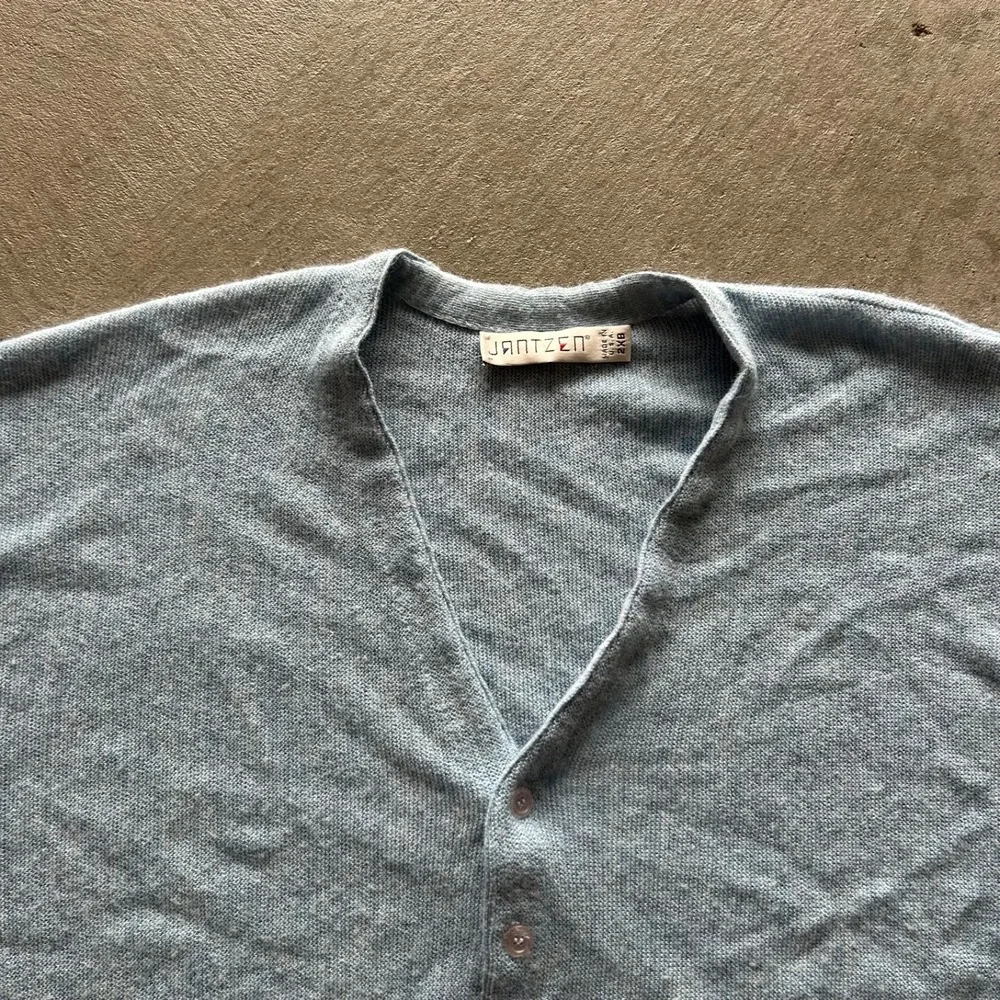 Vintage 80s Jantzen Cardigan Sweater Size XXL Light Blue Knit Button USA Made